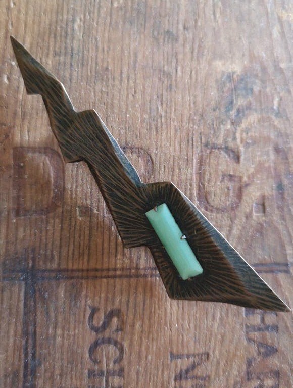 Vintage Amsterdamse school stijl broche, Brons, Gebruikt, Bruin, Ophalen of Verzenden