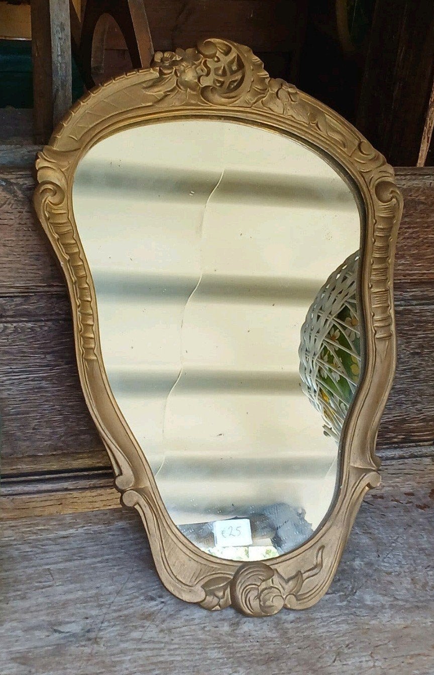 Vintage Gouden Spiegel met Barokke Details, Ophalen of Verzenden, Overige vormen, Minder dan 50 cm, Minder dan 100 cm