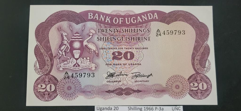 Uganda 20 Shilling 1966 P-3a UNC Bankbiljet, Ophalen of Verzenden