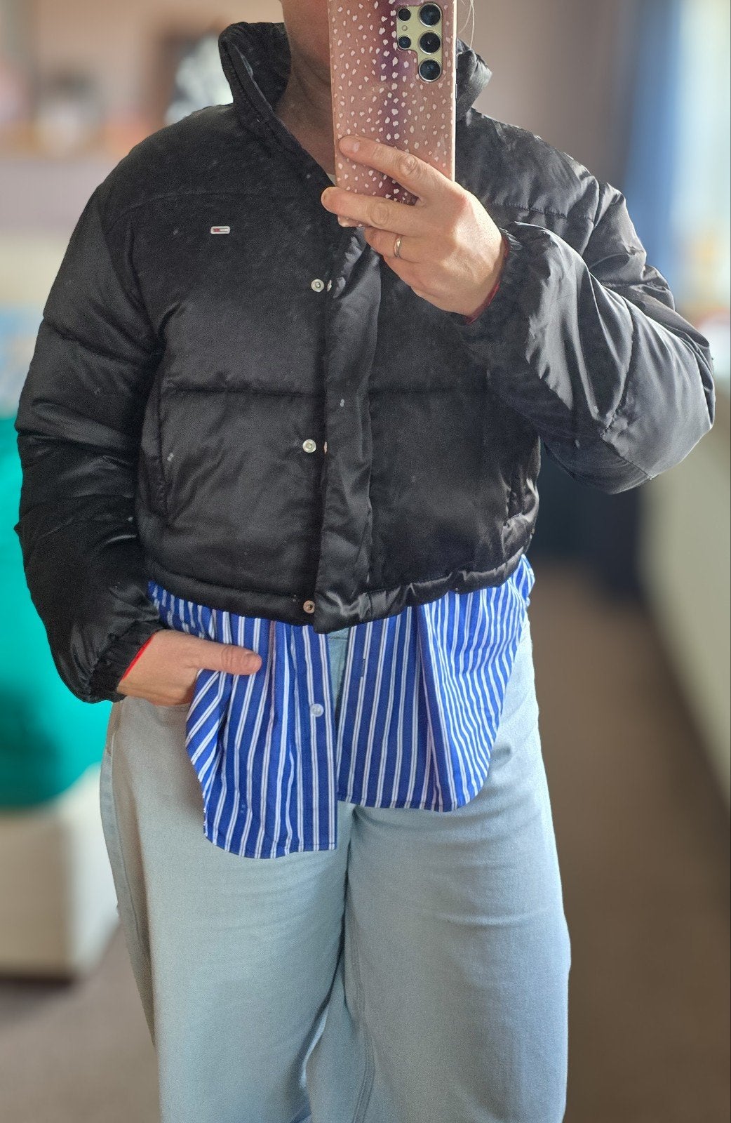 Tommy Jeans Cropped Puffer Jas Zwart Maat L, Zwart, Maat 42/44 (L), Ophalen of Verzenden, Zo goed als nieuw