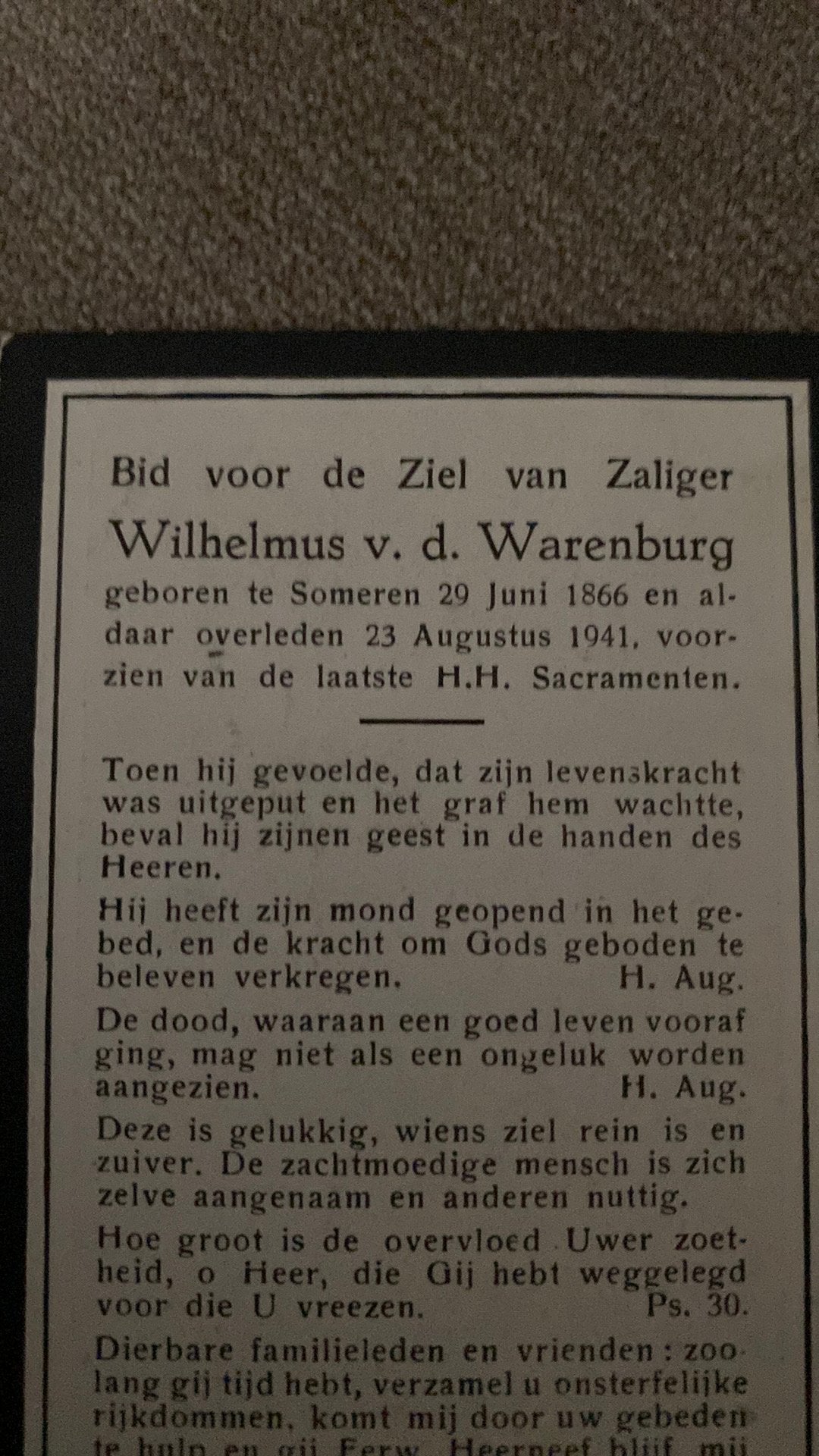 W vd Warenburg 1866 Someren 1941, Ophalen of Verzenden