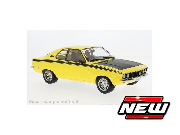 Nieuwe modelauto Opel A Manta Geel, Hobby en Vrije tijd, Modelauto's | 1:18, Overige merken, Auto, Nieuw, Ophalen of Verzenden