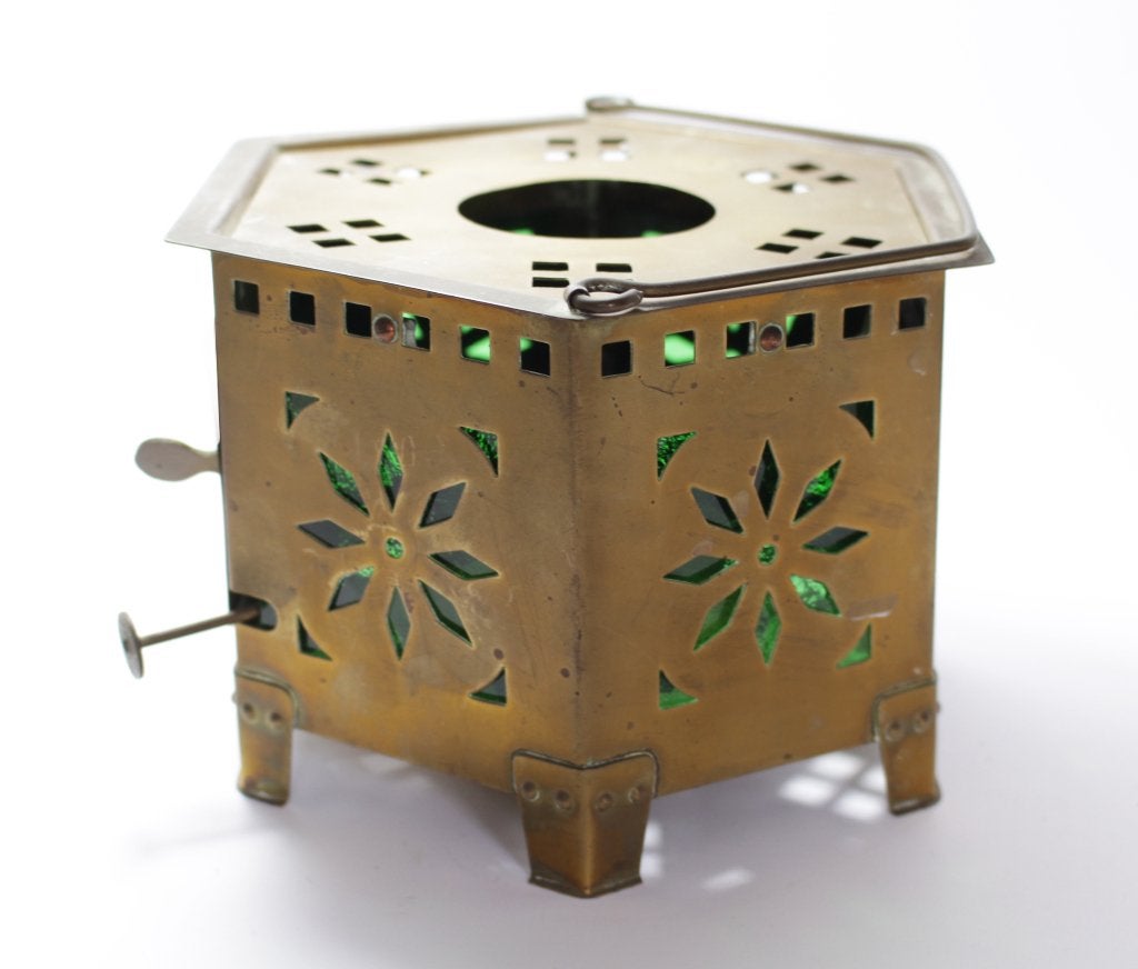 Art-deco theelicht met groene ruitjes, Ophalen