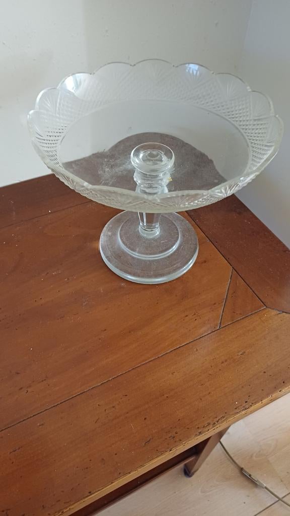 Vintage glazen fruitschaal op voet, Ophalen of Verzenden