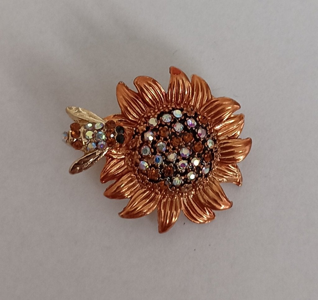 Bij op zonnebloem broche, Sieraden, Tassen en Uiterlijk, Broches, Overige materialen, Overige kleuren, Minder dan 4 cm, Nieuw