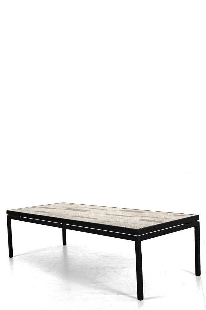 50's Mozaïek salontafel met zwart metalen frame, Gebruikt, Vintage, mozaiek, fifties, 150 tot 200 cm, Metaal