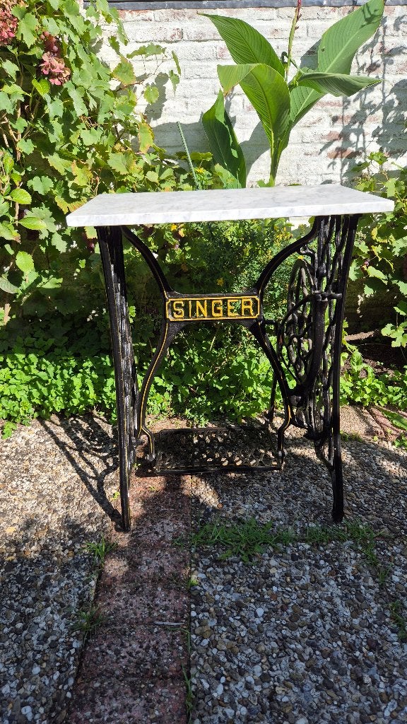 Singer tafel, Tuin en Terras, Ophalen of Verzenden, Gebruikt, Rechthoekig, Metaal