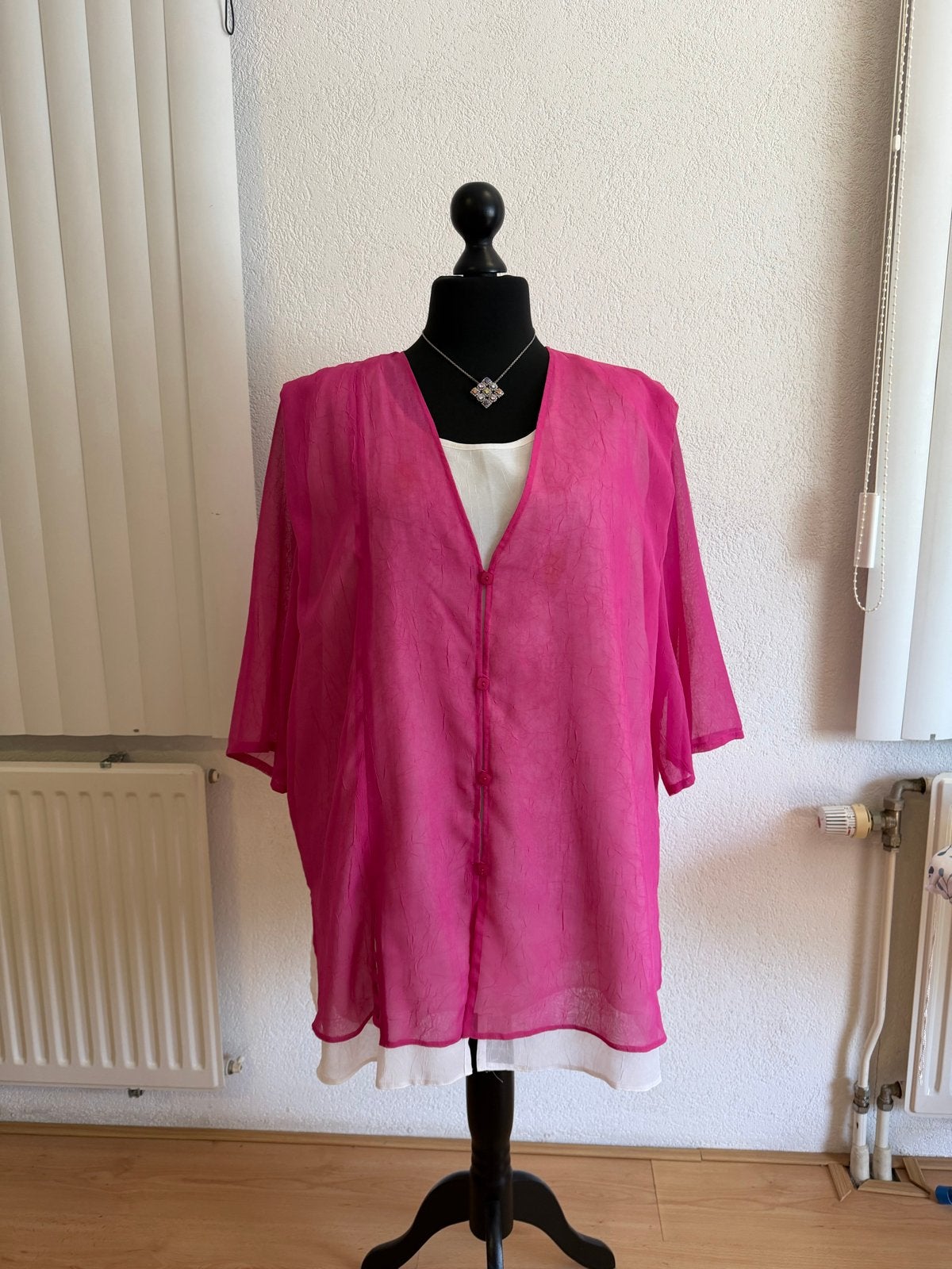Chalou “Tempura” 2-delige blouse set roze/wit mt 52/54, Kleding | Dames, Grote Maten, Chalou, Ophalen of Verzenden, Zo goed als nieuw