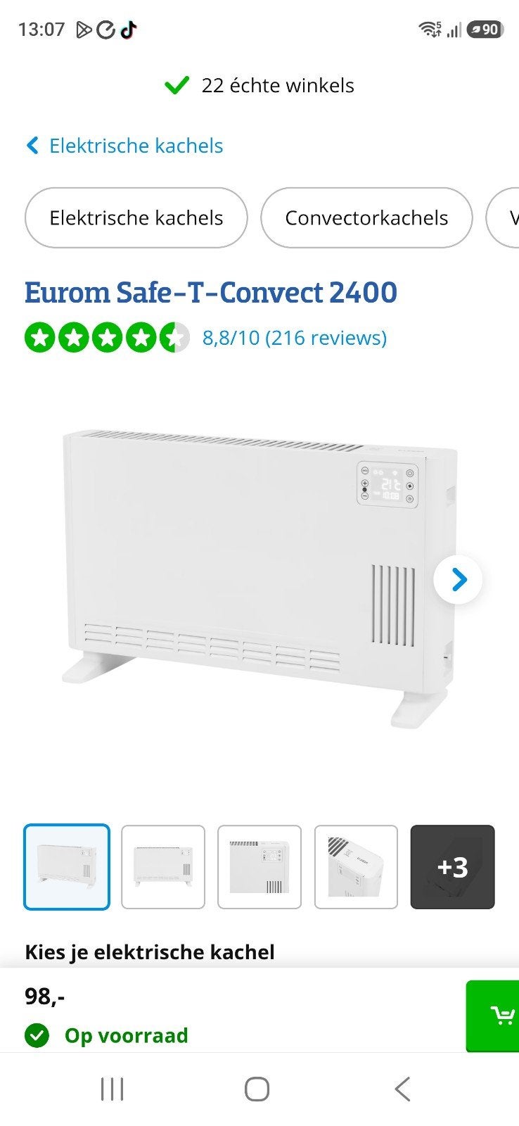 Eurom elektrische kachel met afstandsbediening., Ophalen, Overige typen