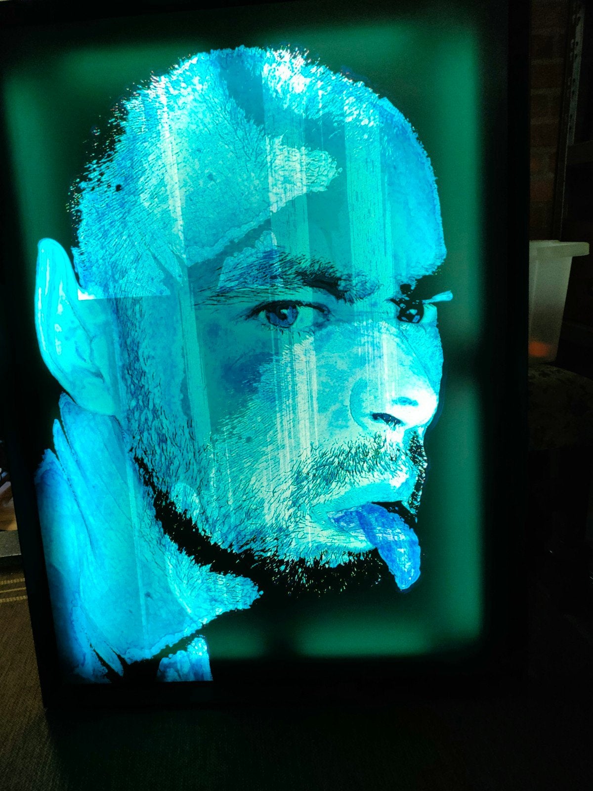 Uniek blauwdruk schilderij met verlichting, Ophalen of Verzenden