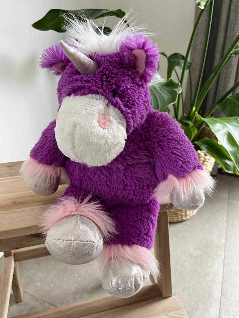 Aroma Home unicorn eenhoorn knuffel pittenzakje kruik, Paars, Overige karakters, Ophalen of Verzenden, Zo goed als nieuw