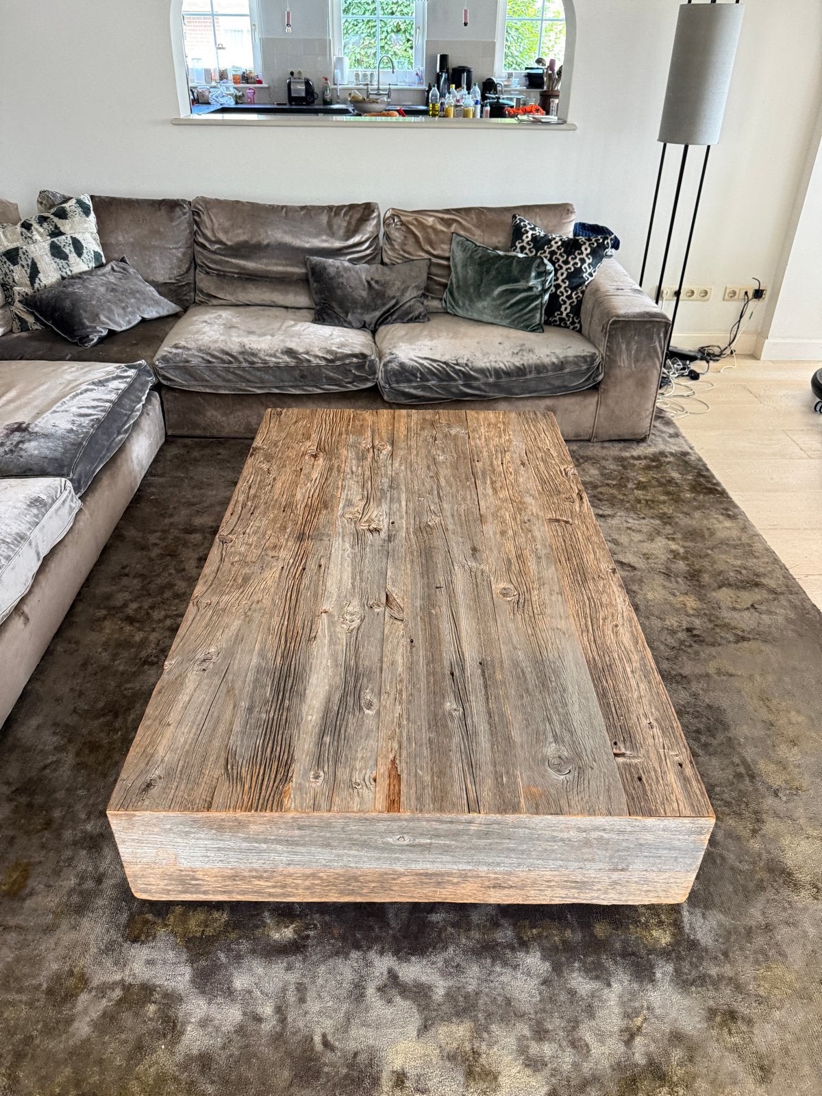 Robuuste Eric Kusters stijl salon tafel van oud hout, Huis en Inrichting, Tafels | Salontafels, Ophalen, Gebruikt, 100 tot 150 cm