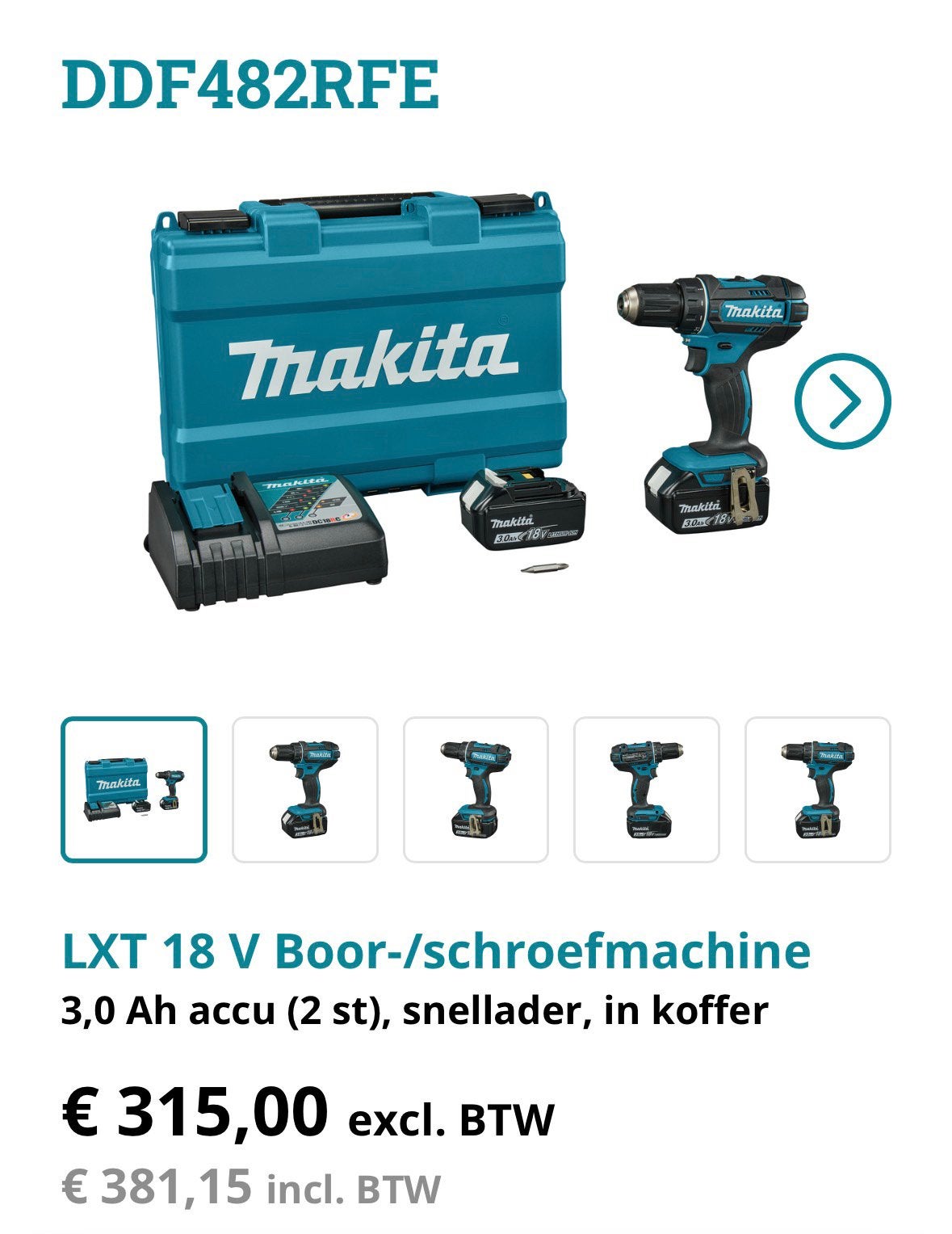 Makita Nieuw 18V Boormachine 2 Accu’s 3.0Ah en Oplader, Ophalen of Verzenden, Nieuw, Boor- en Schroefmachine, Variabele snelheid
