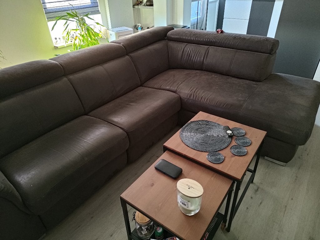 Hoekbank met elektrische relaxzitting, Huis en Inrichting, Banken | Bankstellen, Ophalen, Kunststof, Gebruikt, 100 tot 125 cm
