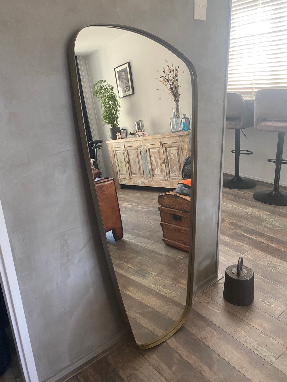 Luxe hotel passpiegel met bronzen lijst 140 cm, Ophalen, Minder dan 50 cm, Gebruikt, 100 tot 150 cm
