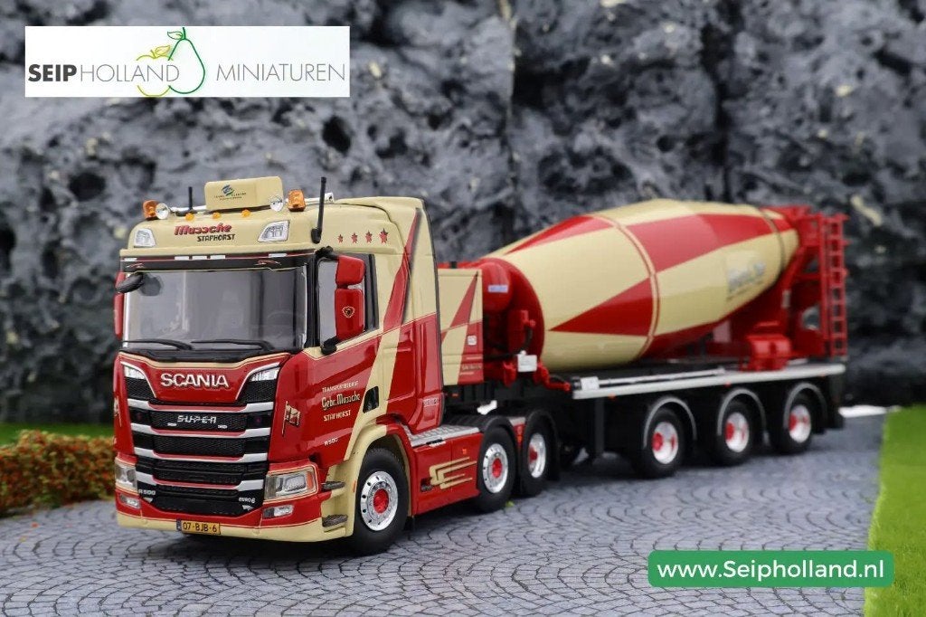 TEKNO Scania NGR 3 met assige betonmixer Mussche, Hobby en Vrije tijd, NL, Nieuw, TEKNO, Ophalen of Verzenden