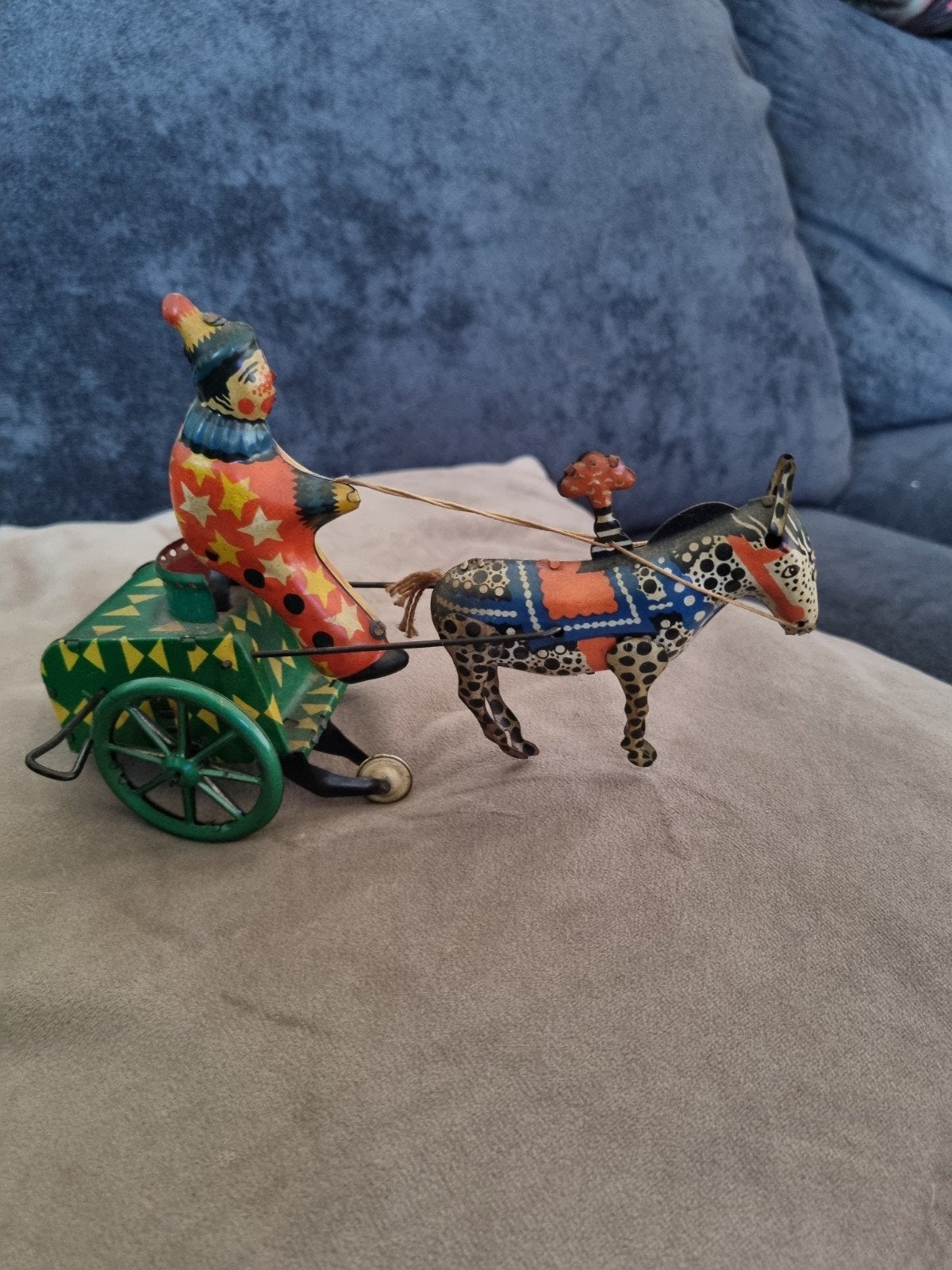 Antiek Blikken Speelgoed: Clown met Ezel en Kar, Antiek en Kunst, Ophalen of Verzenden