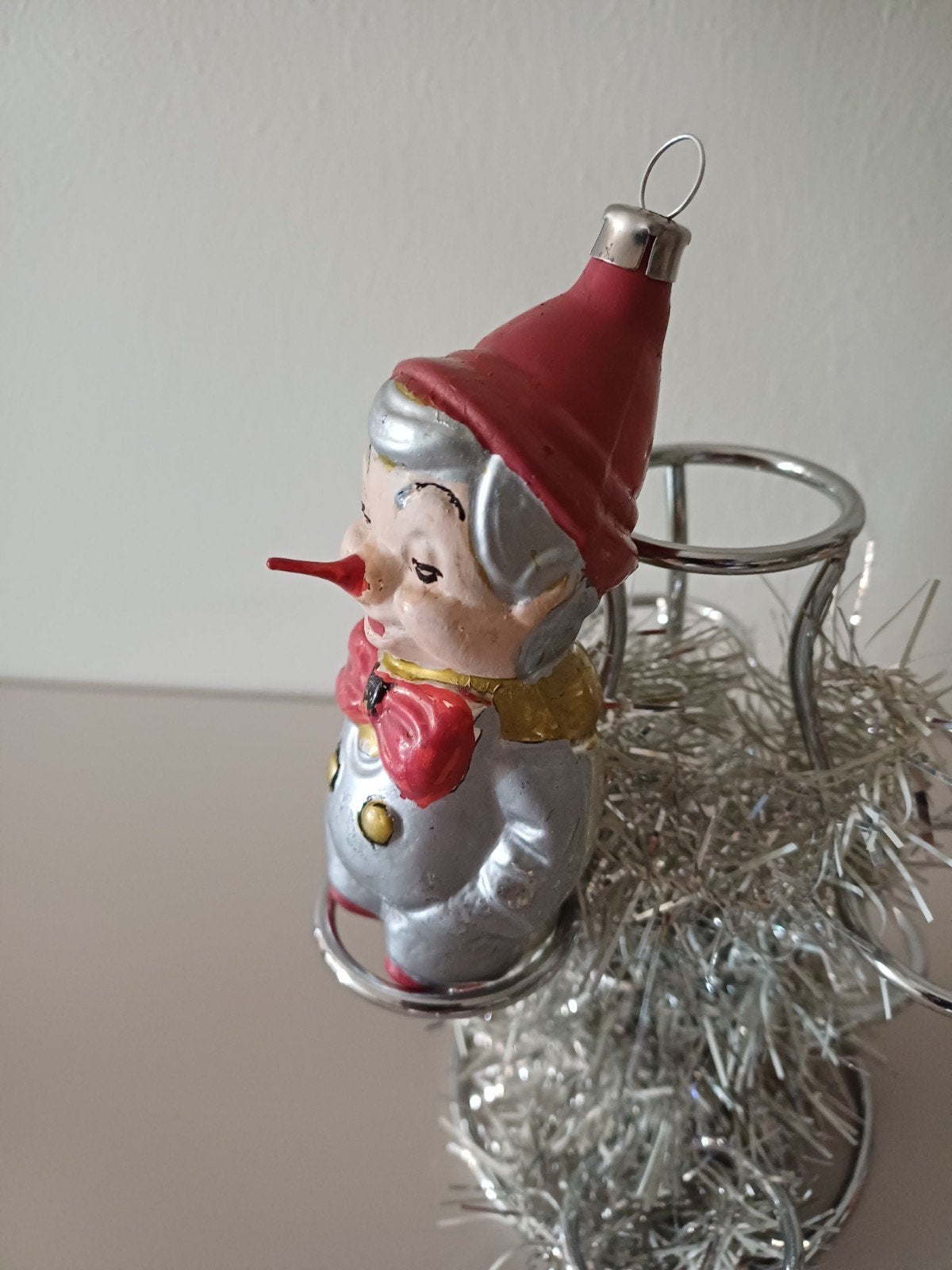 Vintage kerstbal van glas pinokkio, Diversen, Kerst, Ophalen of Verzenden