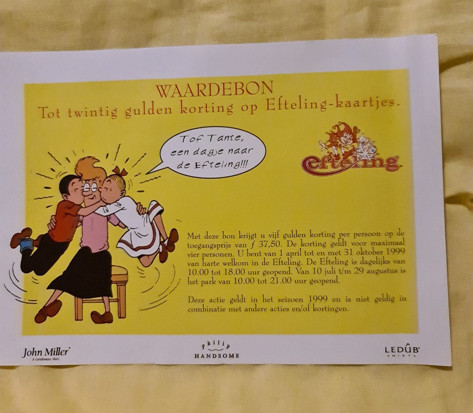 Uniek Verzamelobject! Suske en Wiske Waardebon Efteling 1999, Ophalen of Verzenden, Suske en Wiske, Zo goed als nieuw, Plaatje, Poster of Sticker