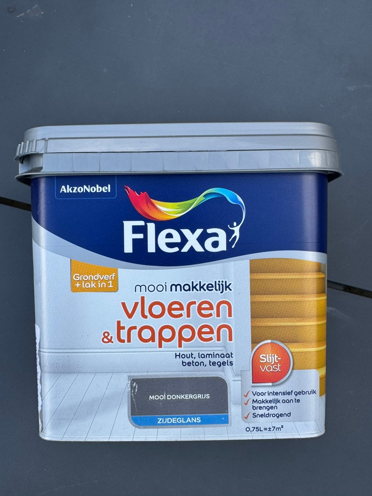 Flexa vloeren & trappen donkergrijs zijdeglans, Ophalen, Nieuw, Lak, Grijs