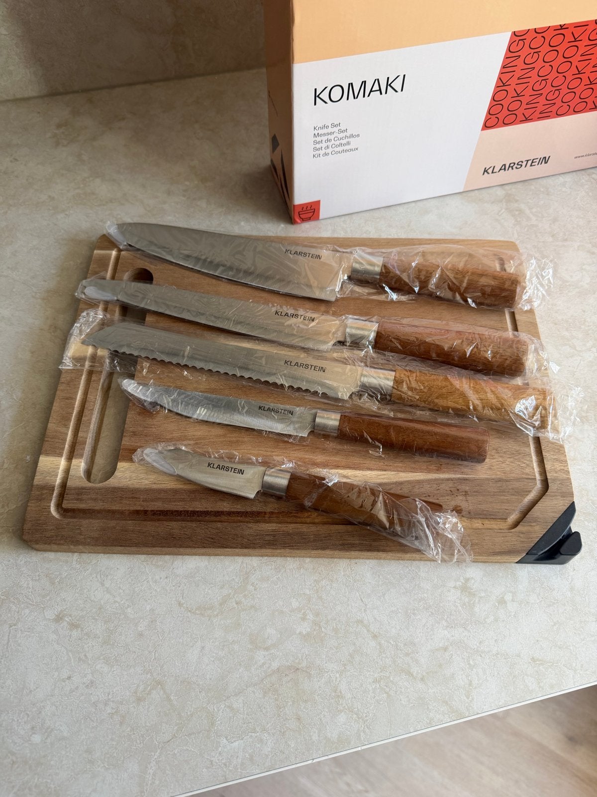 Klarstein Komaki Messenset met Snijplank - Nieuw, Ophalen, Overige typen, Hout, Nieuw