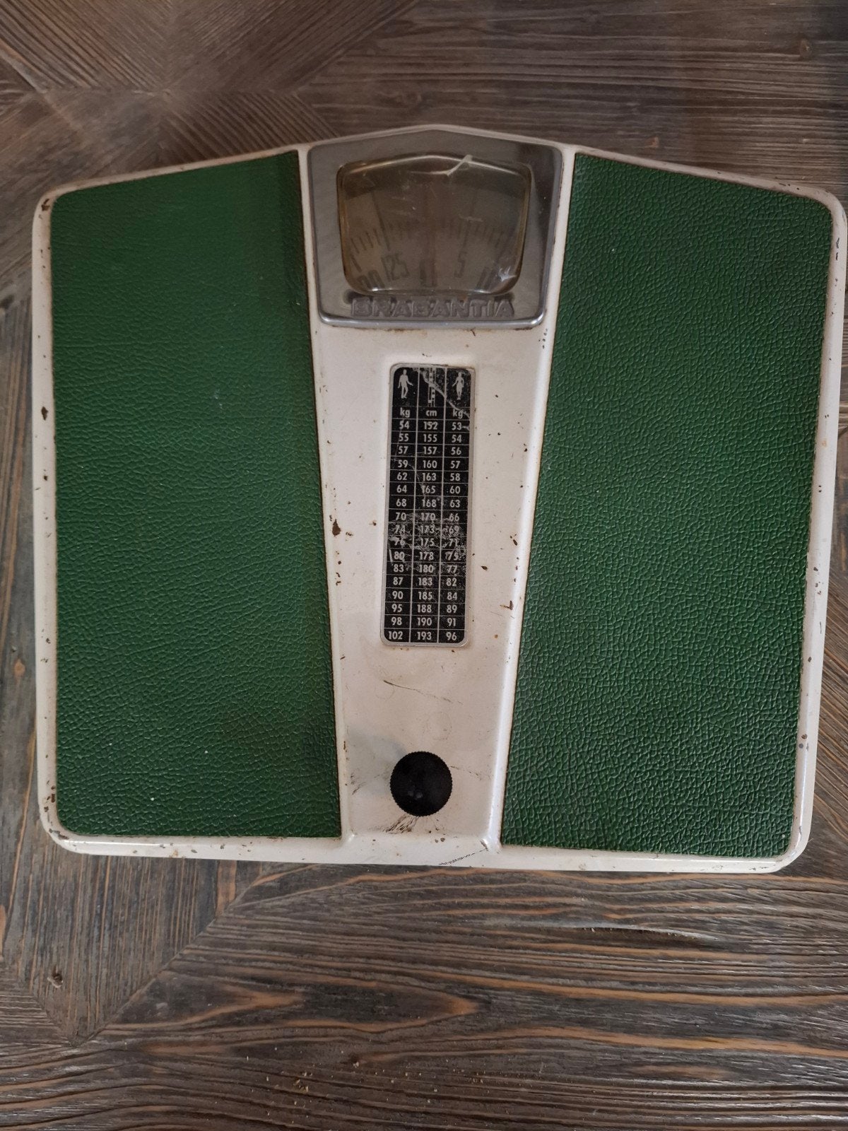 Vintage Brabantia Personenweegschaal - Groen/Wit, Gebruikt, Analoog, 100 kg of meer, Ophalen of Verzenden