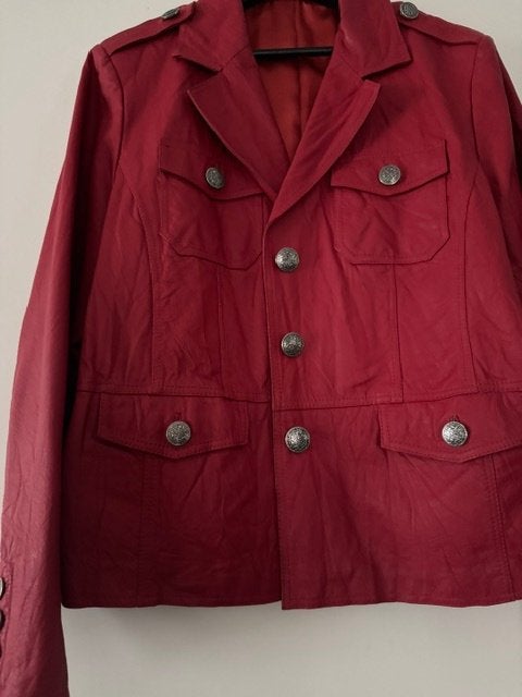 Rood leren jasje maat 48, Kleding | Dames, Verzenden, Gedragen, Rood, Jasje of Colbert