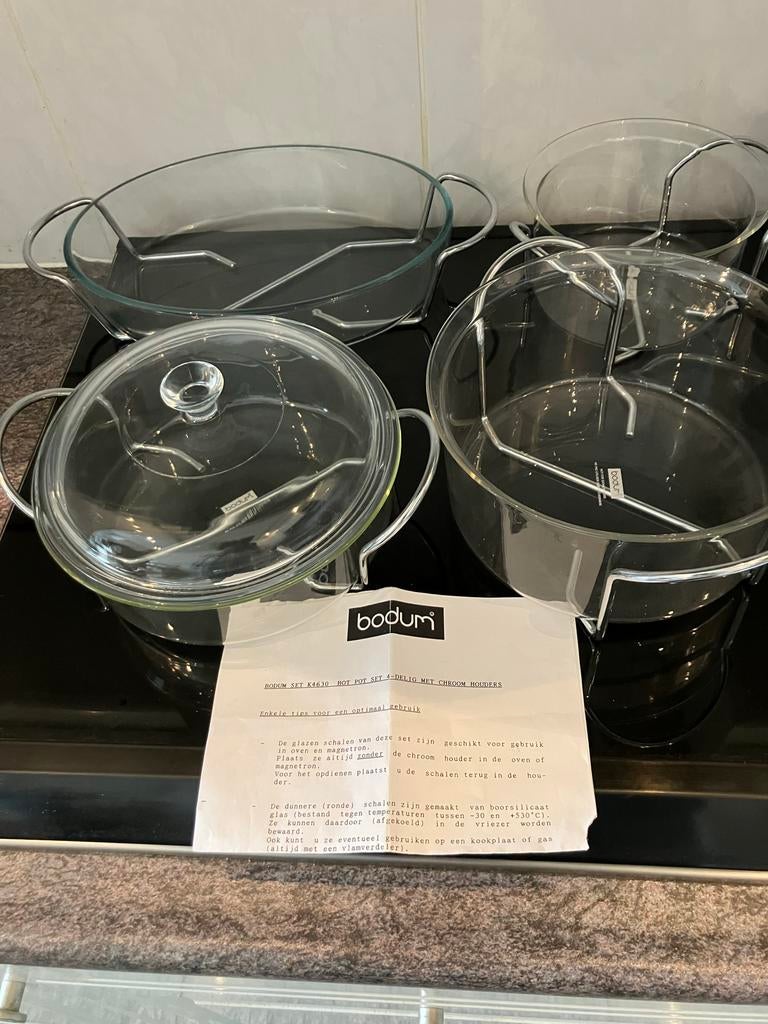 Bodum Hot Pot Set 4-delig met chroom houders, Zilver, Bodum, Ophalen of Verzenden, Glas