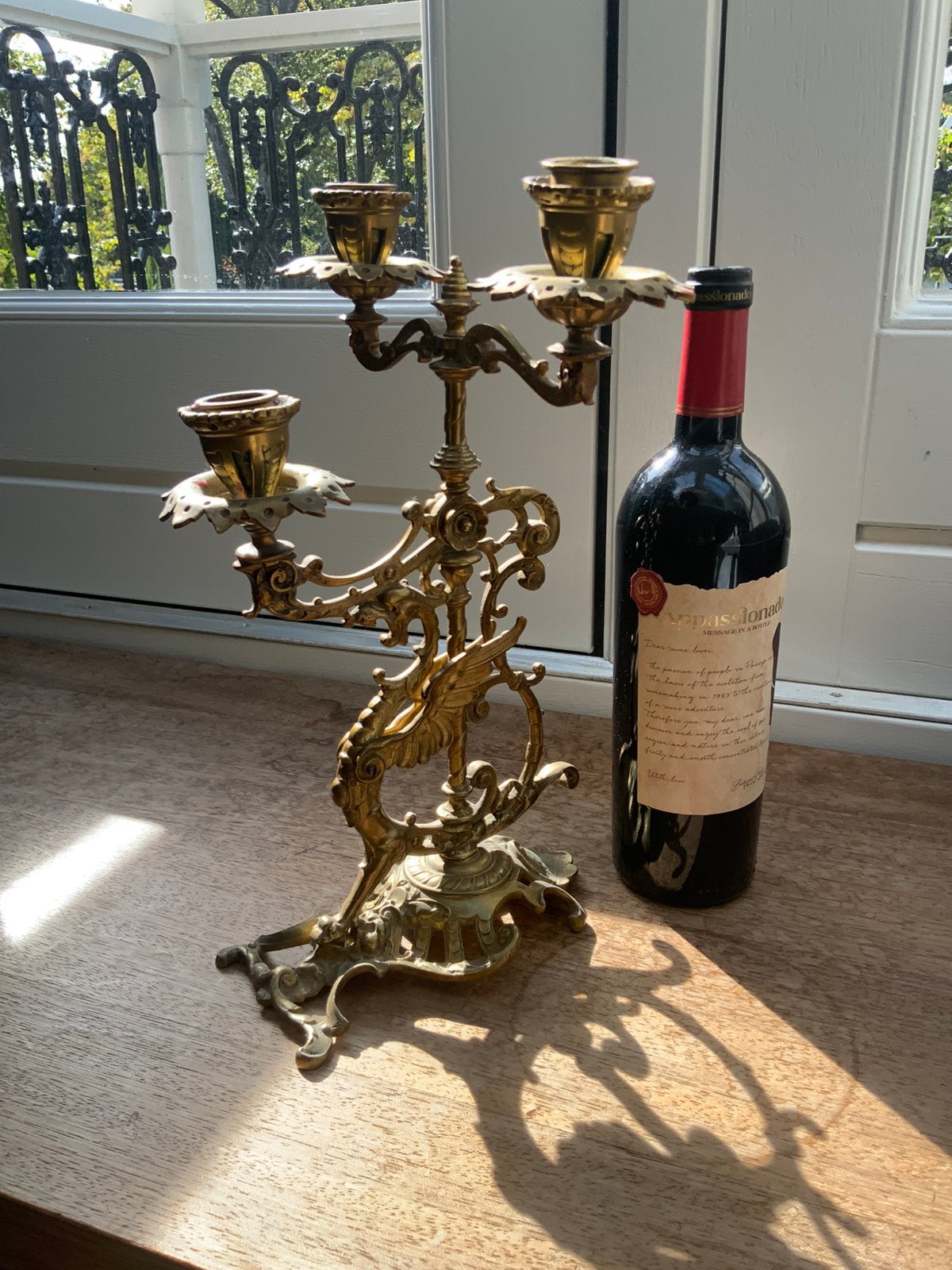 Antieke Bronzen Messing Kandelaber met Draak Frankrijk 1900, Antiek en Kunst, Ophalen of Verzenden, Koper of Brons