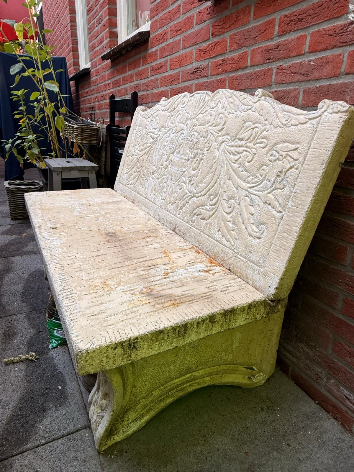 Decoratieve tuinbank van steen - L120 Br65 H85, Ophalen of Verzenden, Gebruikt, Overige materialen