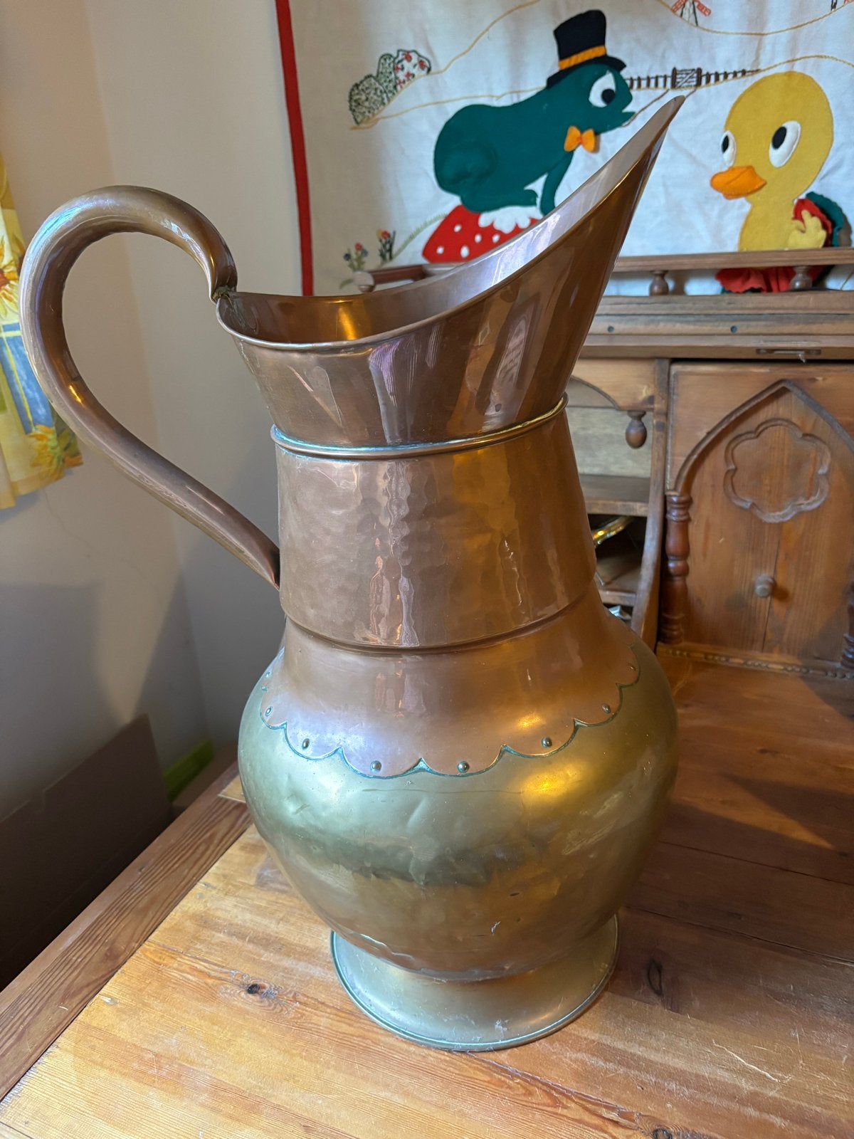 Antieke koperen en messing kan - Decoratieve waterkan, Antiek en Kunst, Ophalen of Verzenden, Koper