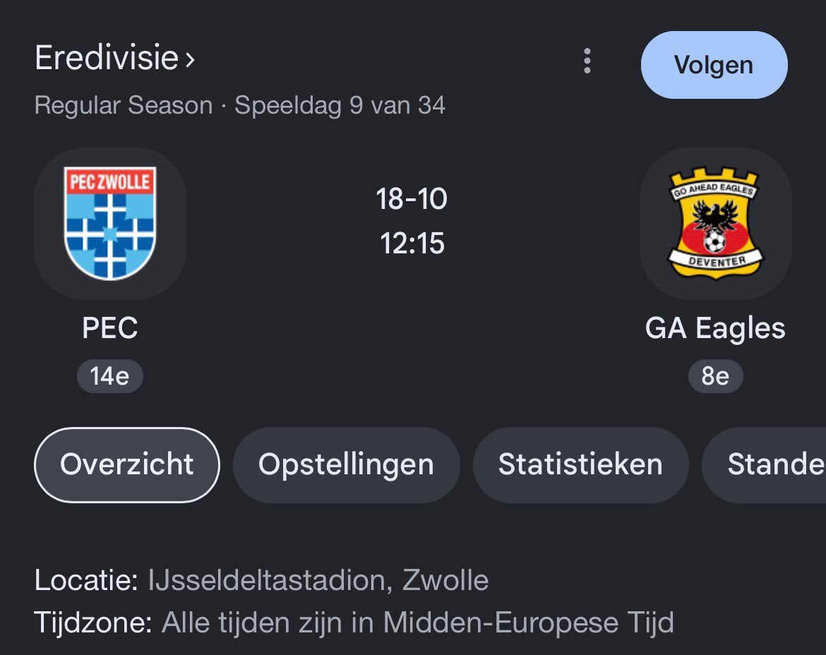 Ticket PEC - GAE op Noord, Losse kaart, Eén persoon, Oktober