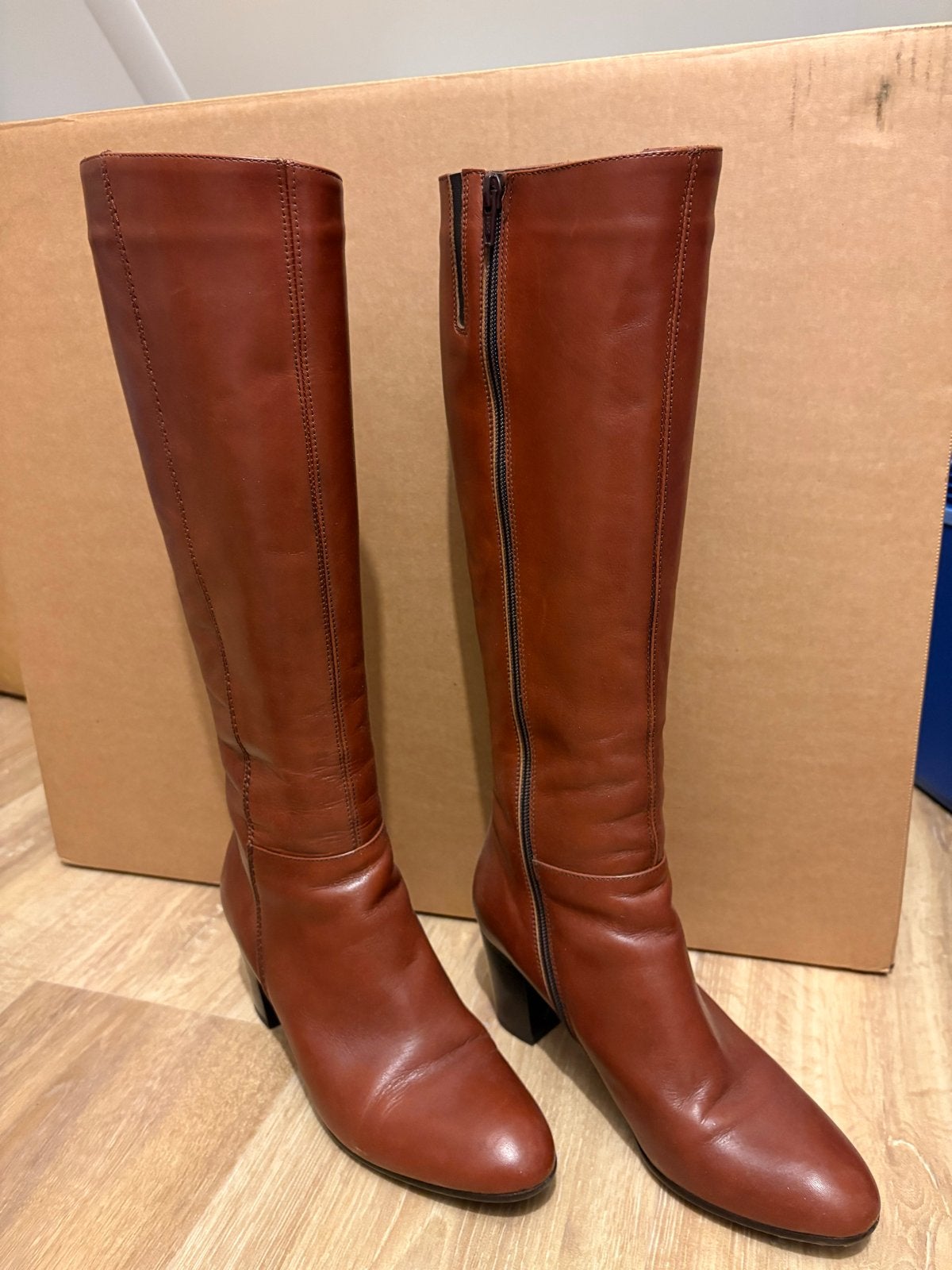 Manfield bruine leren hoge laarzen - Maat 38, Kleding | Dames, Ophalen, Gedragen, Bruin, Hoge laarzen