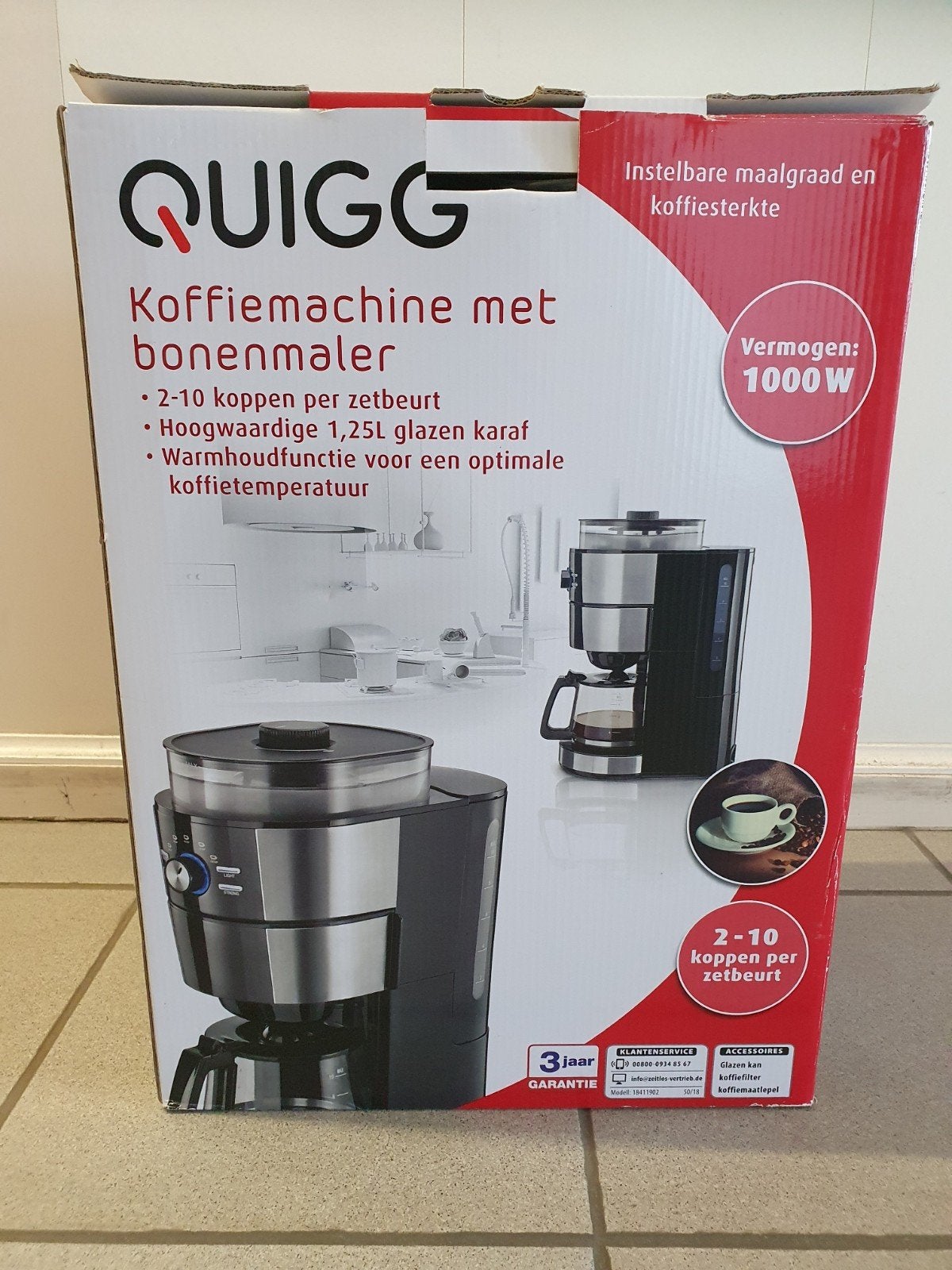 *nieuw in de doos* Quigg koffiemachine met bonenmaler, Ophalen of Verzenden, Nieuw, Koffiemachine