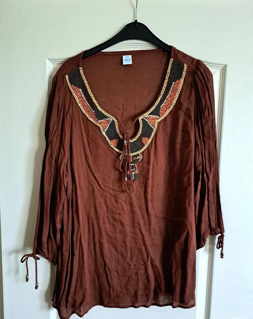 Nieuwe bruine dames blouse met kraaltjes maat 44 46 XL Ibiza, Kleding | Dames, Blouses en Tunieken, Ophalen of Verzenden, Nieuw