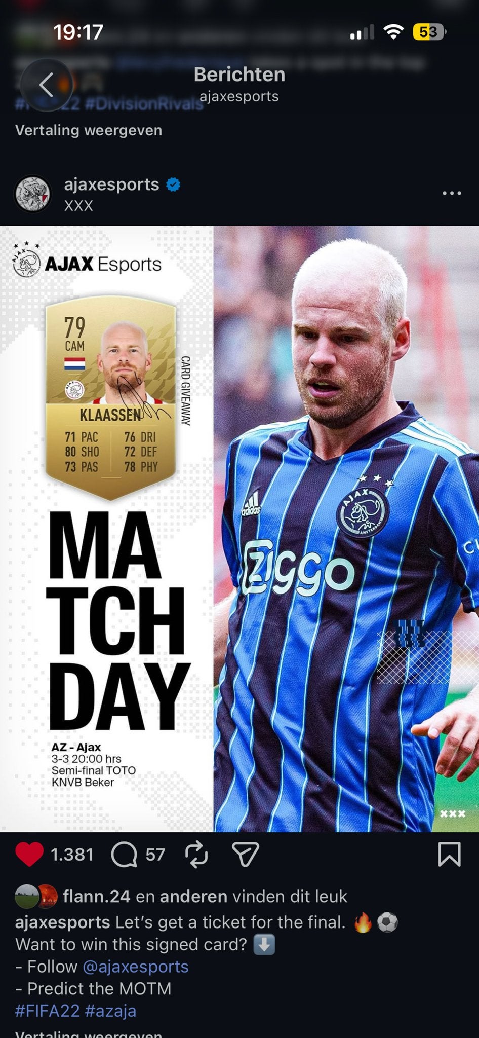 Gesigneerde FUT kaart Davy Klaassen - Ajax Esports, Verzamelen, Sportartikelen en Voetbal, Ophalen, Nieuw, Ajax, Spelerskaart