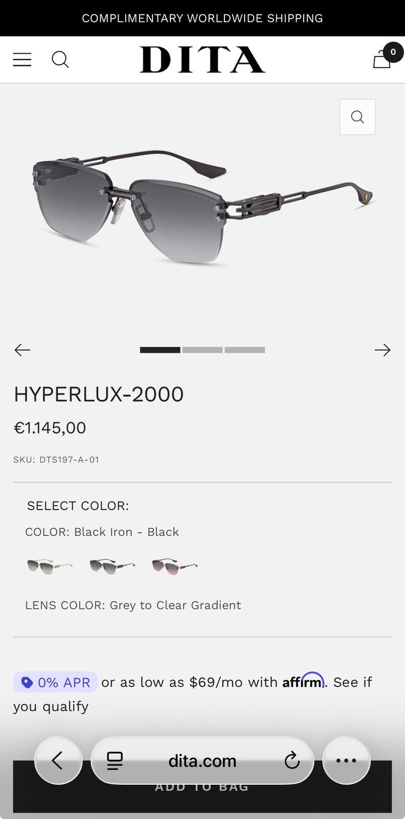 Dita hyperlux-2000 zonnebril, Ophalen of Verzenden, Nieuw, Zwart, Overige merken