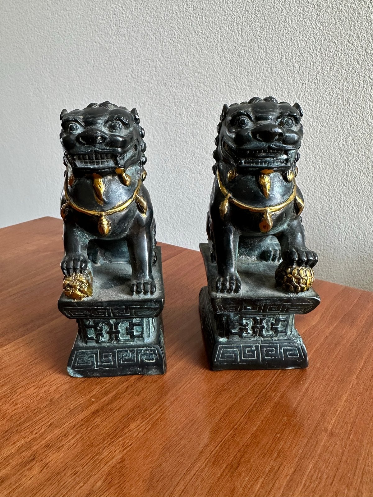Set van 2 Chinese Foo Dogs / Guardian Lions, Minder dan 20 cm, Ophalen of Verzenden, Zwart, Beeld