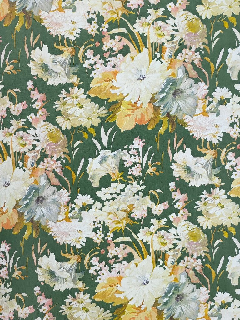 5593 Aquarel bloemenbehang donkergroene achtergrond swiet, Ophalen of Verzenden, Blauw