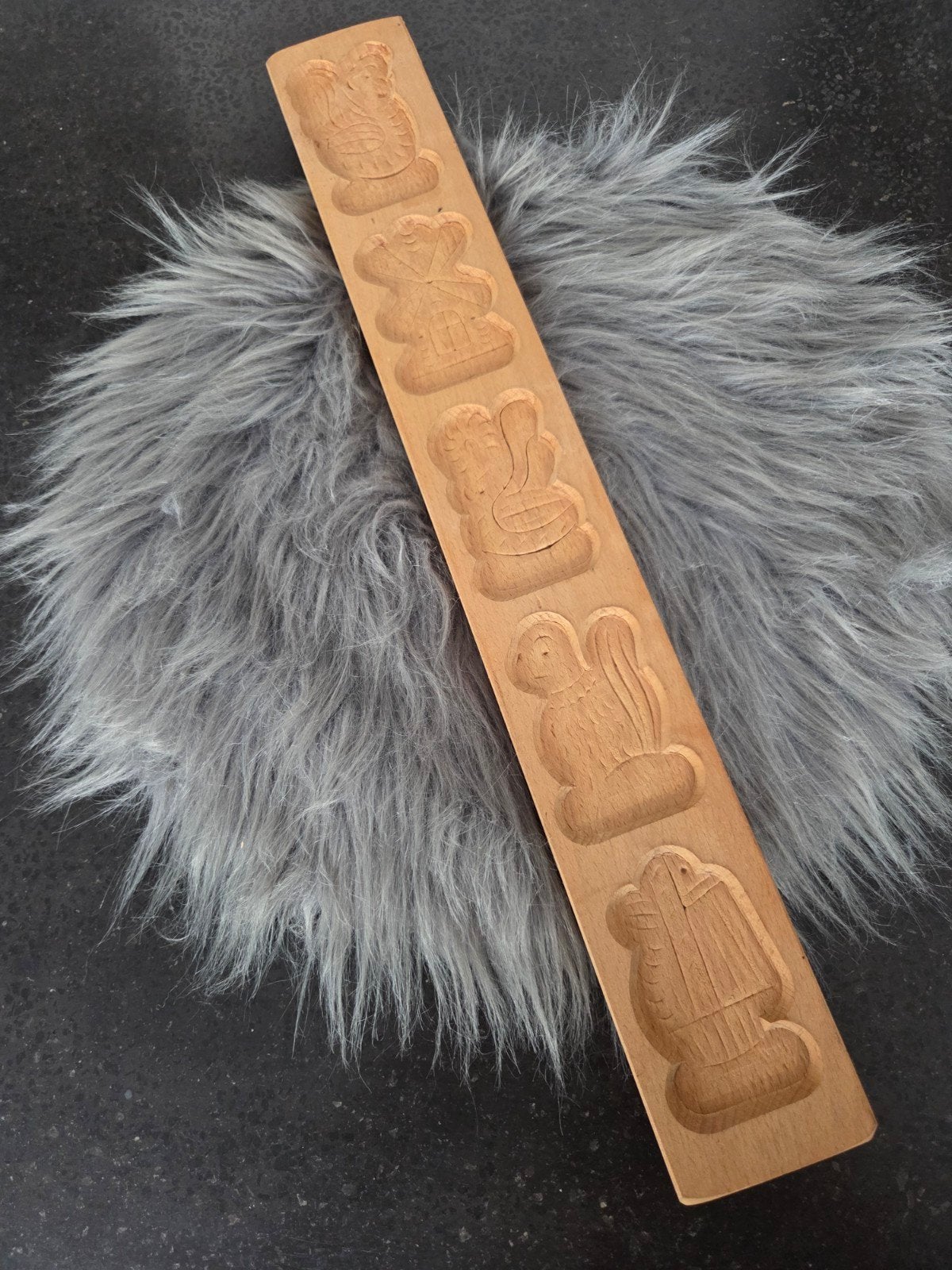 Brocante speculaasplank met 5 diverse vormpjes, Ophalen of Verzenden