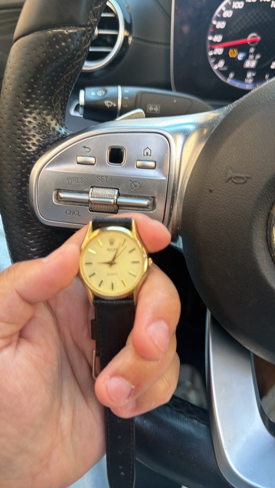 Gouden Rolex Quartz Polshorloge met Zwart Leren Bandje, Rolex, Polshorloge, Ophalen of Verzenden, Goud