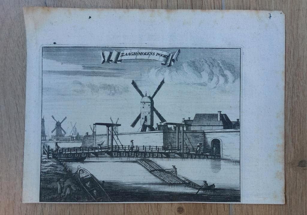 7 / Zaaghmolens Poort te Amsterdam Caspar Commelin uit 1693, Stadsgezicht, 12 cm, 15 cm, 1600 - 1699