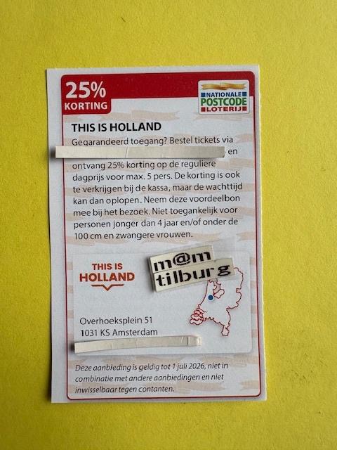 THIS IS HOLLAND 25% korting voor max.5 pers., Drie personen of meer, Ticket of Toegangskaart