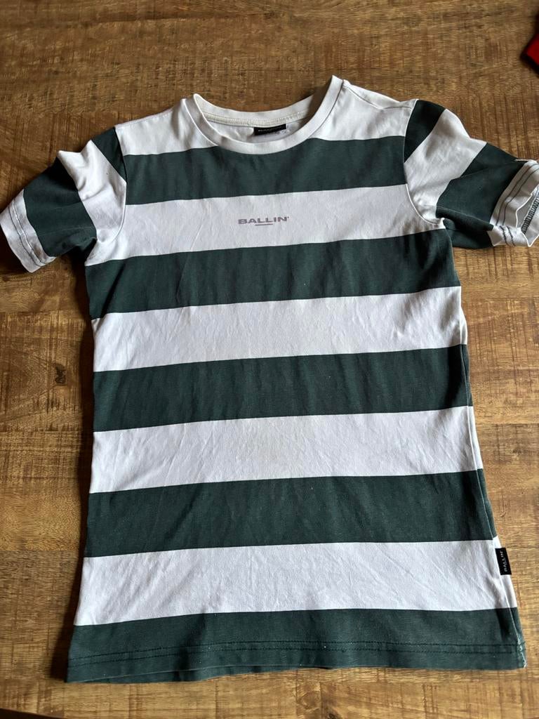 Ballin shirt gestreept groen wit - maat 164, Kinderen en Baby's, Kinderkleding | Maat 164, Ophalen of Verzenden, Zo goed als nieuw