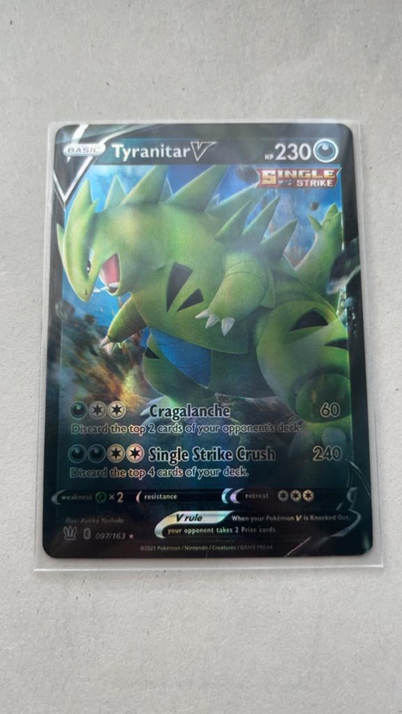 Tyranitar V Pokémon Kaart - Single Strike - 097/163, Ophalen of Verzenden, Zo goed als nieuw, Losse kaart