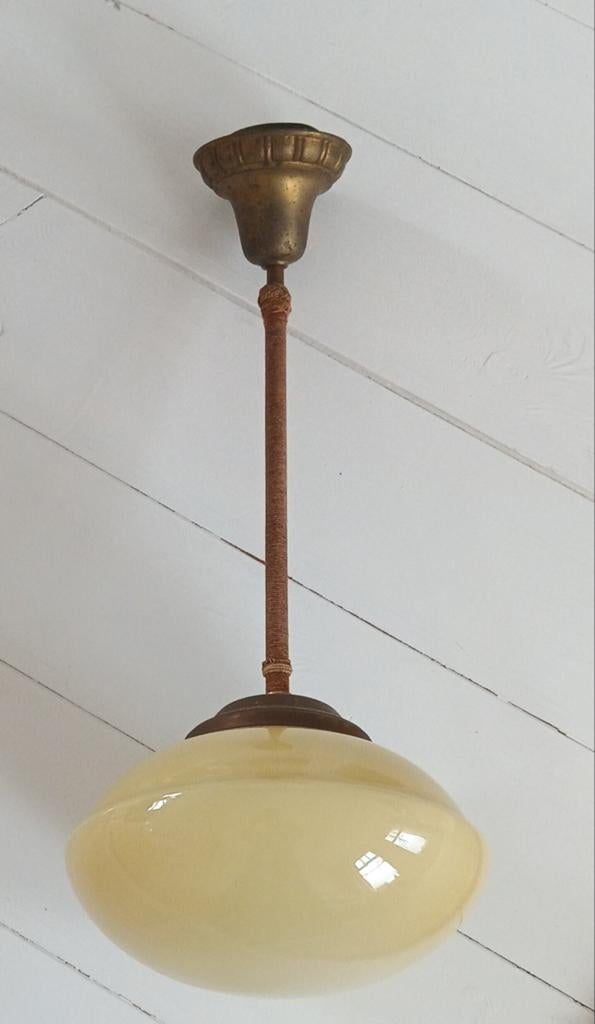 Art-Deco _ Opaline Pendant Lamp,, Ophalen, Glas, Art-Deco, 75 cm of meer