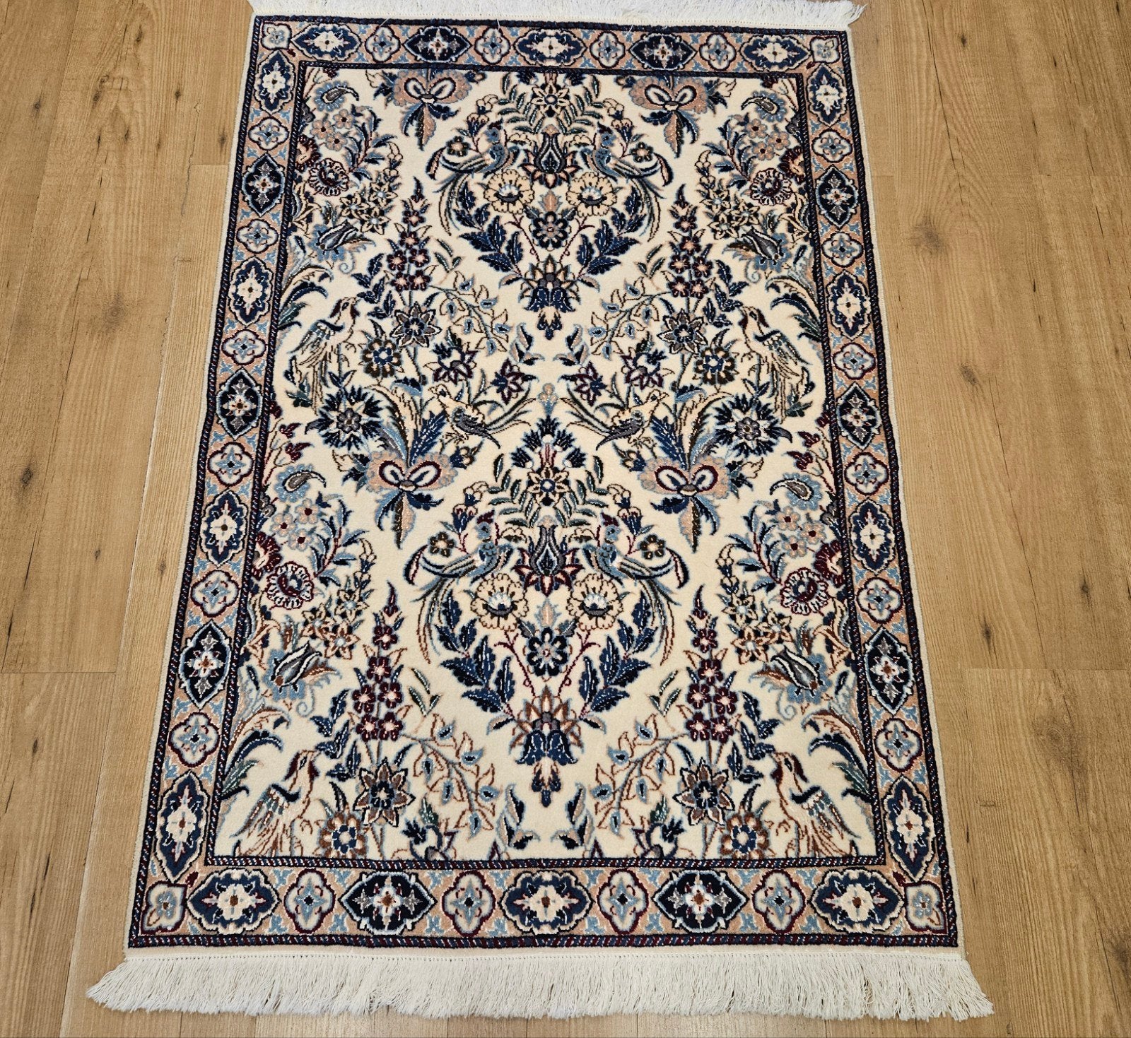 Vintage handgeknoopt perzisch tapijt nain 9la 135x88, Info@SlatsAntiek.nl, Tweedehands, 100 tot 150 cm, Perzisch