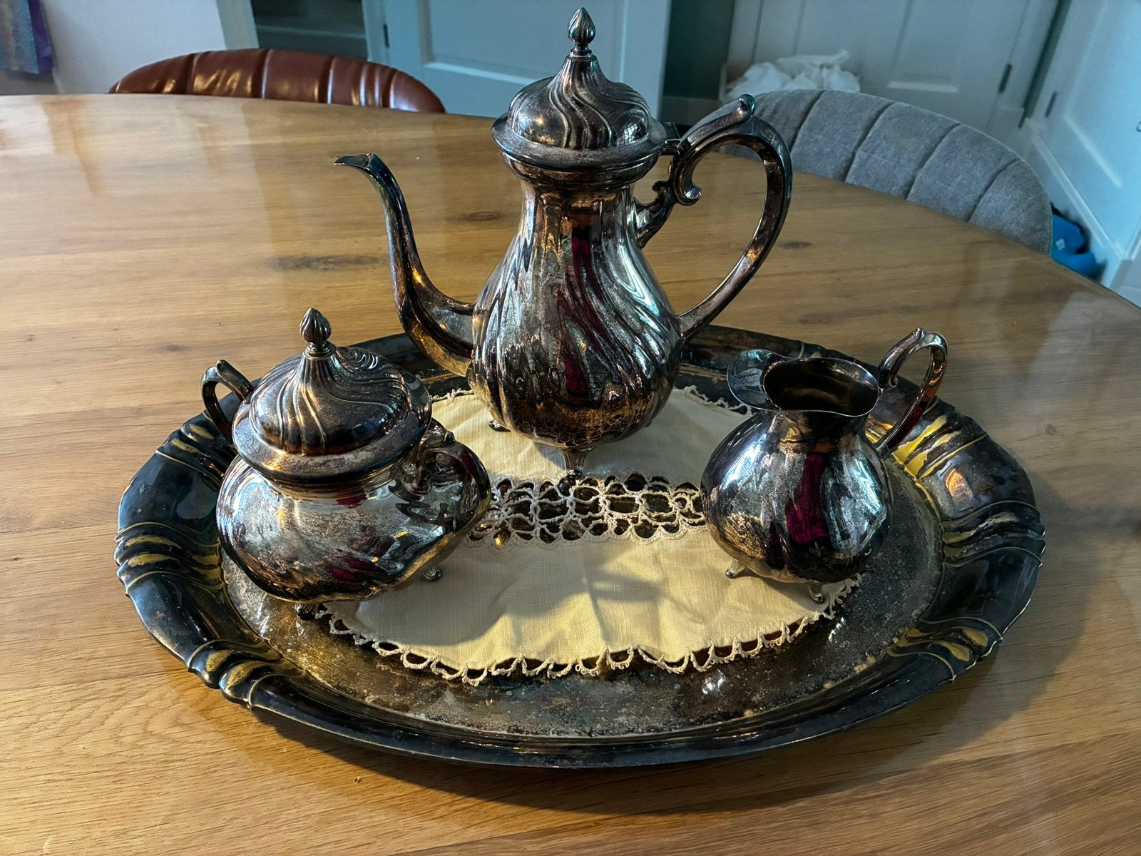 Vintage WMF verzilverd koffie-/theeservies met dienblad, Antiek en Kunst, Ophalen, Zilver