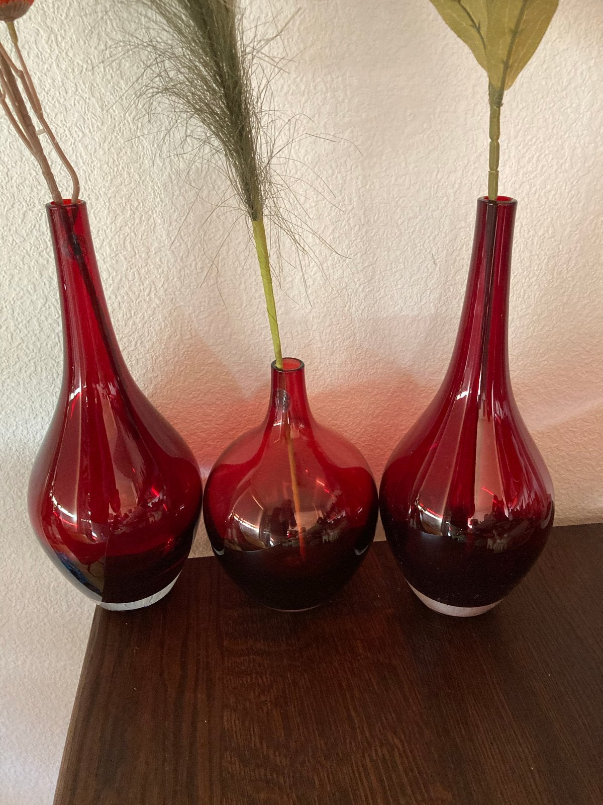Set van 3 robijnrode Salong bolvazen 2x31,5 en 1x21cm, Ophalen of Verzenden