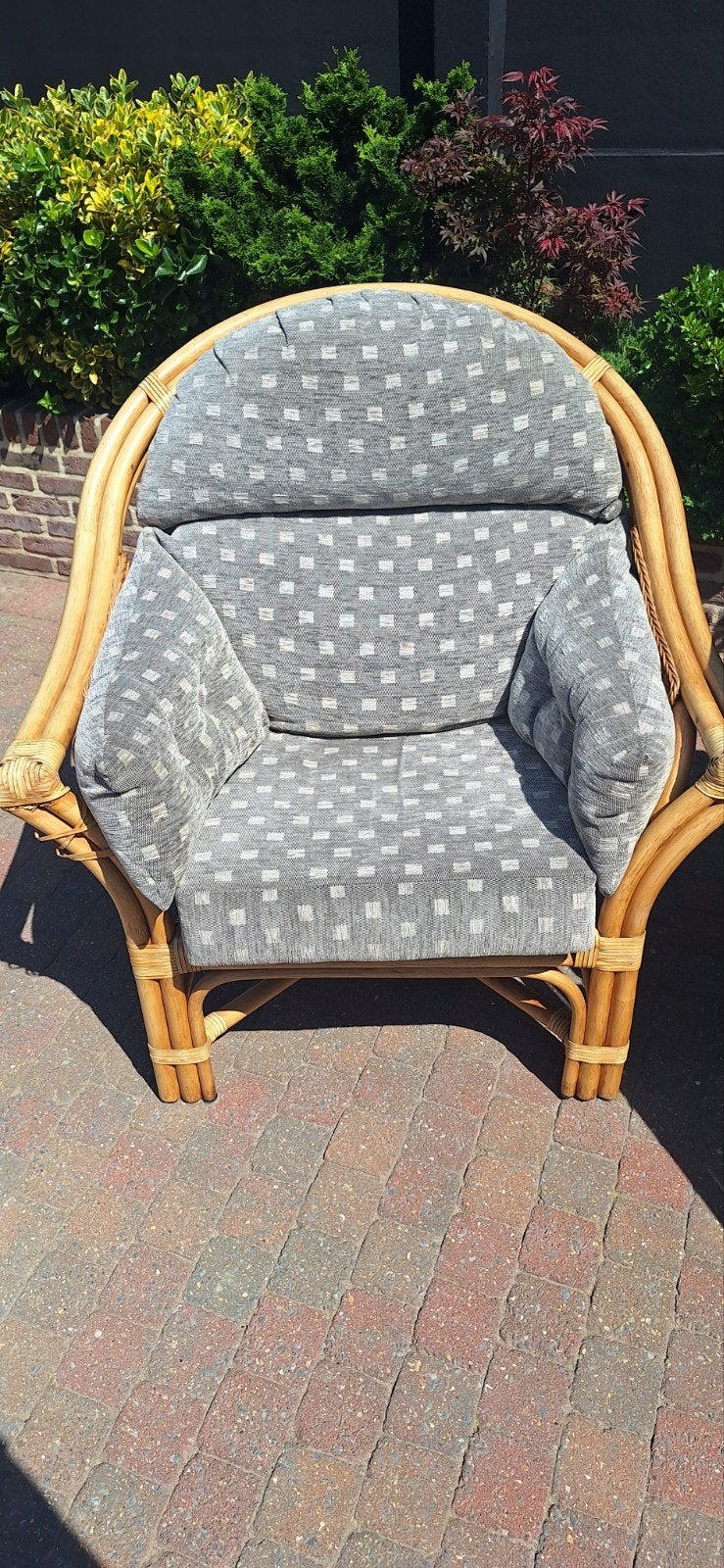 4 Vintage rotan en bamboe lounge zetels jaren 70, Ophalen, Bruin, Stof, Vier